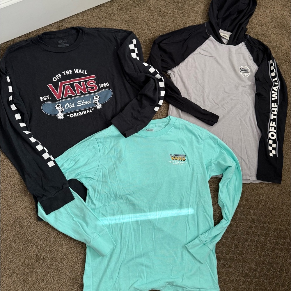 3 Vans long sleeve shirts big boys shirts size large 12-14 skate surf hood lot